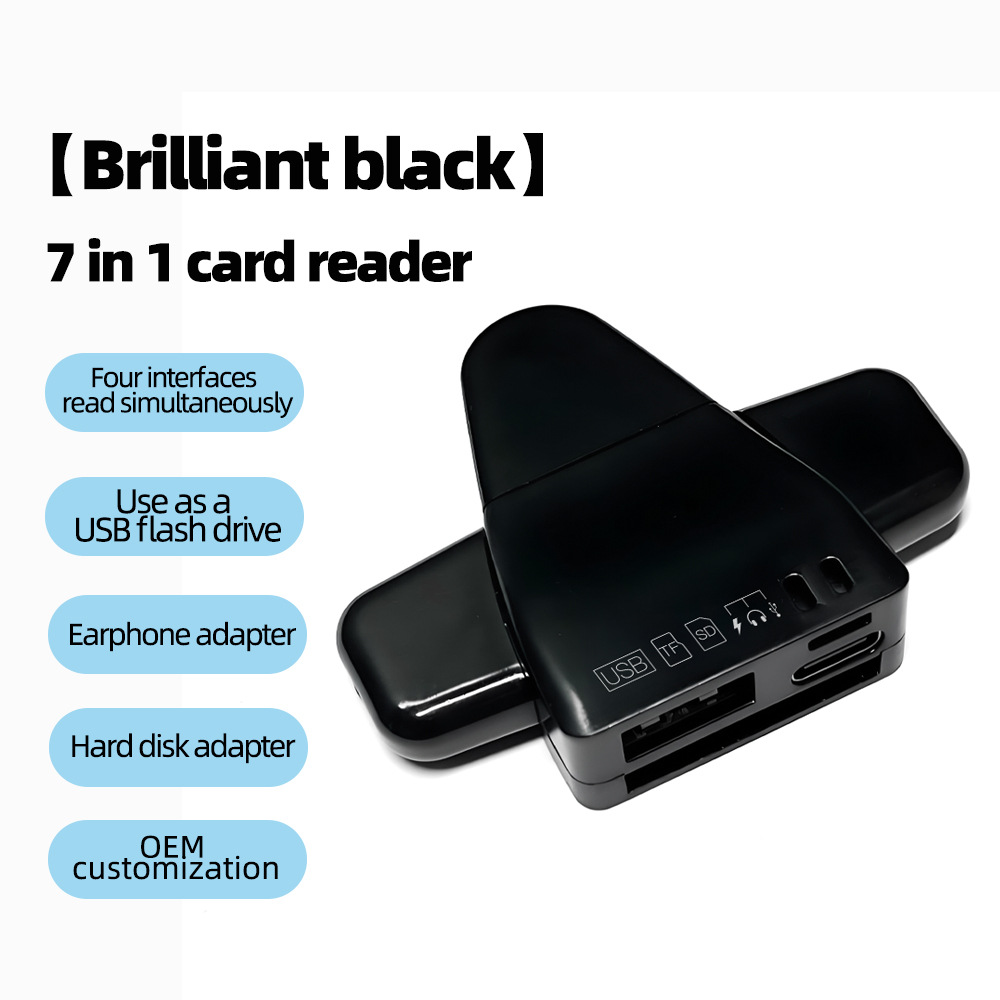 New 7-in-1 multi-functional USB flash drive, memory card reader, mouse, keyboard, hard disk, earphone OTG adapter full figure