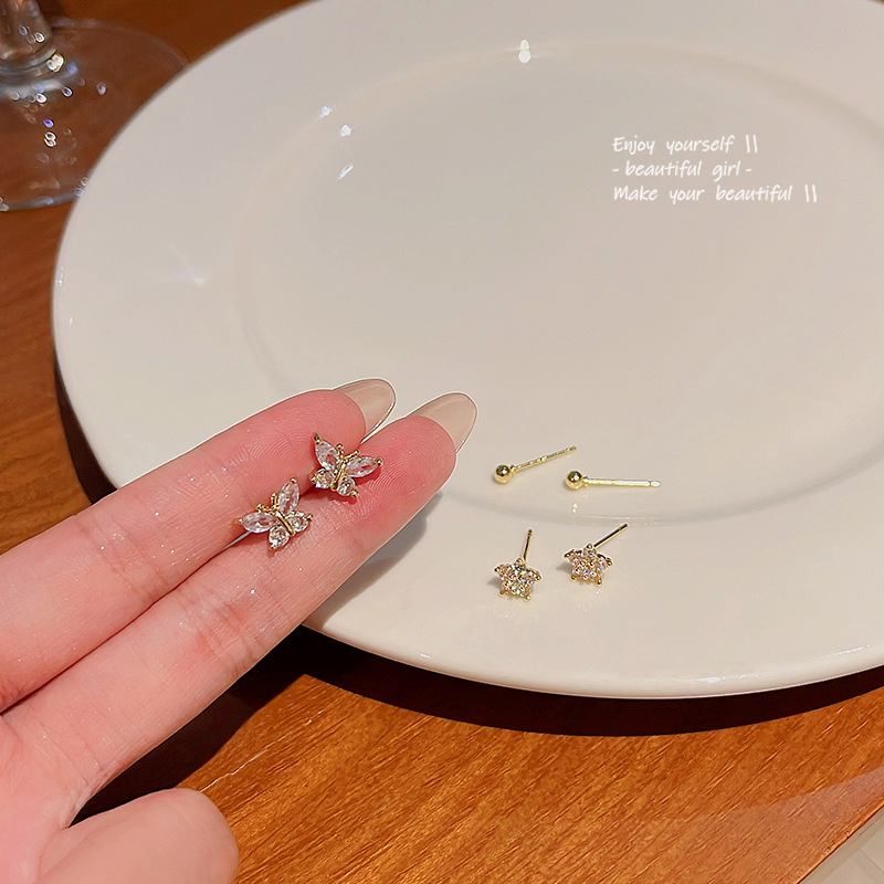 925 Silver Needle Super Sparkling Exquisite Butterfly Zircon Set Stud Earrings for Women, ins style, versatile and high-end design sense earrings wholesale Application Scenario