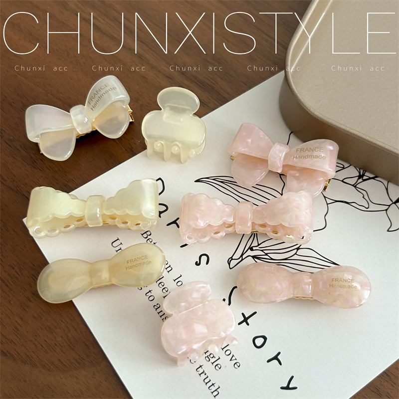 Cute jelly-colored acetate bow hair clip with a side clip, a sweet and girlish bangs clip details Picture
