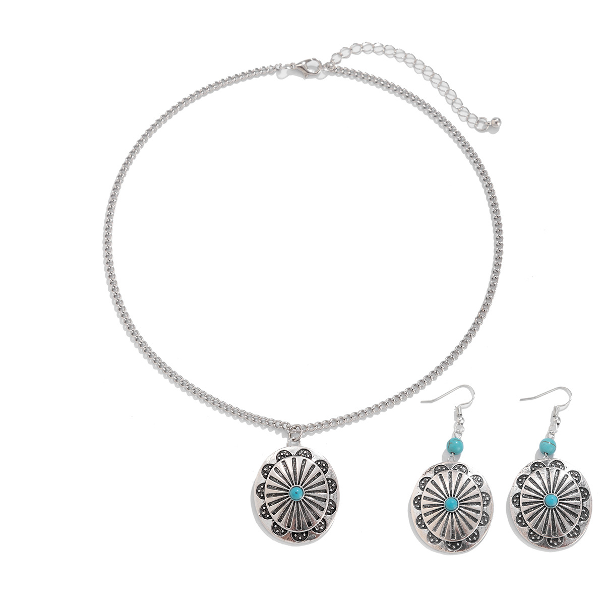 European and American cross-border vacation ethnic style turquoise coconut tree necklace simple threaded heart necklace jewelry set Application Scenario
