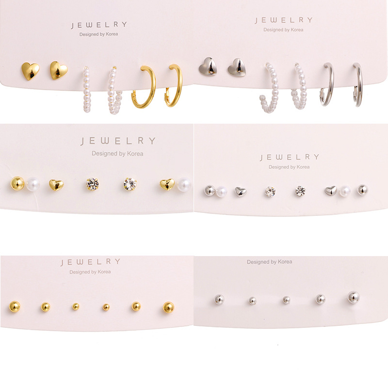 ins Cold style geometric metal set earrings for women, simple and individual ear rings, small golden ball earrings full figure