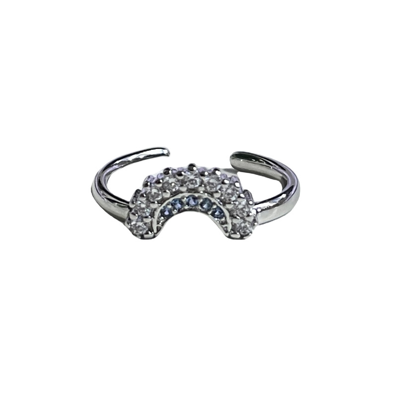 Pan Family's new sun and moon stackable combination two-color ring, full of diamonds, sweet and cool style, couple personality and fashion set ring trend Item Picture