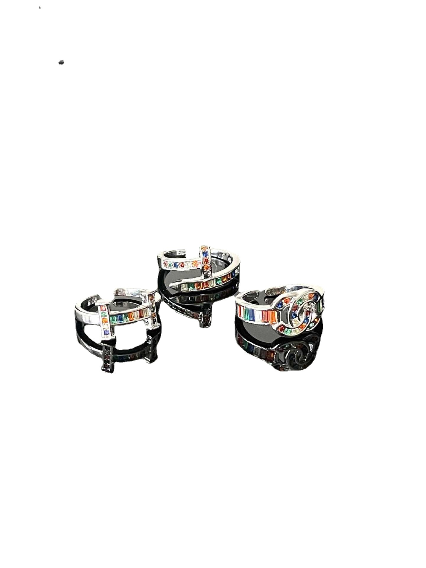 Colorful geometric zircon ring, a unique, fashionable and high-end open index finger ring accessory, a niche design ring Item Picture