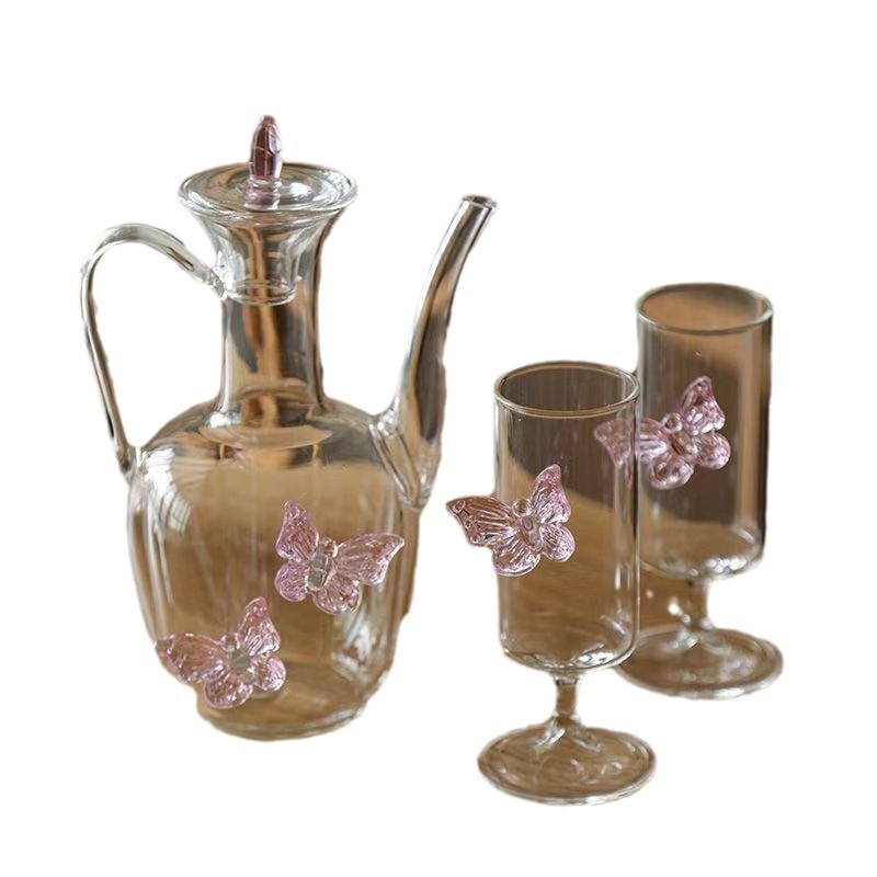A set of high-temperature resistant high borosilicate glass water bottle for making Song Dynasty imperial concubine flower tea, with a high-end butterfly ewer Item Picture