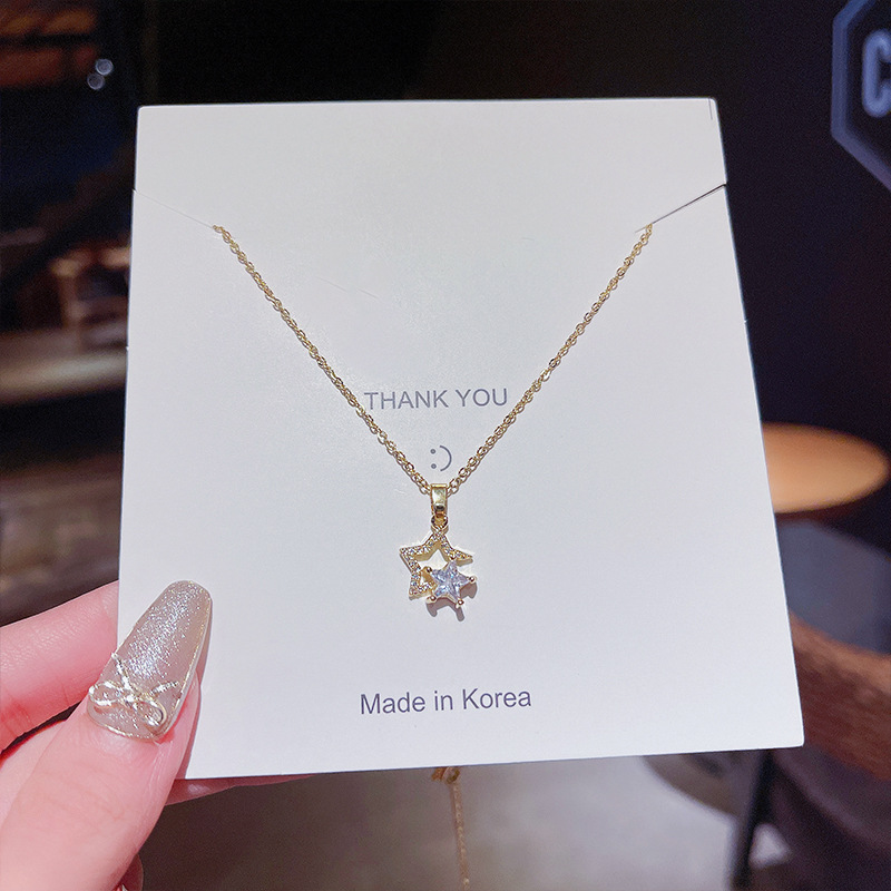 Titanium steel real gold electroplated five-pointed star necklace, versatile design sense, wishing star pendant, fashionable and elegant, star collarbone chain Specification drawing