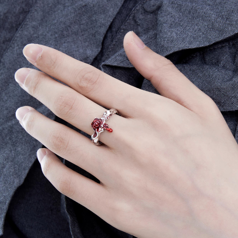 Sweet and cool style, fashionable and exquisite rose drip glaze ring, women's niche design, ins cold style, high-end sense, index finger ring trend full figure