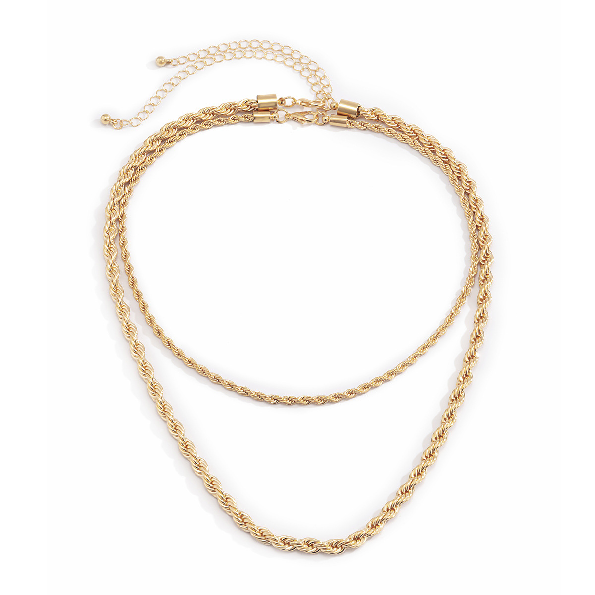 European and American cross-border jewelry hip-hop simple geometric twist chain necklace, personalized street style double-layer metal set necklace Item Picture