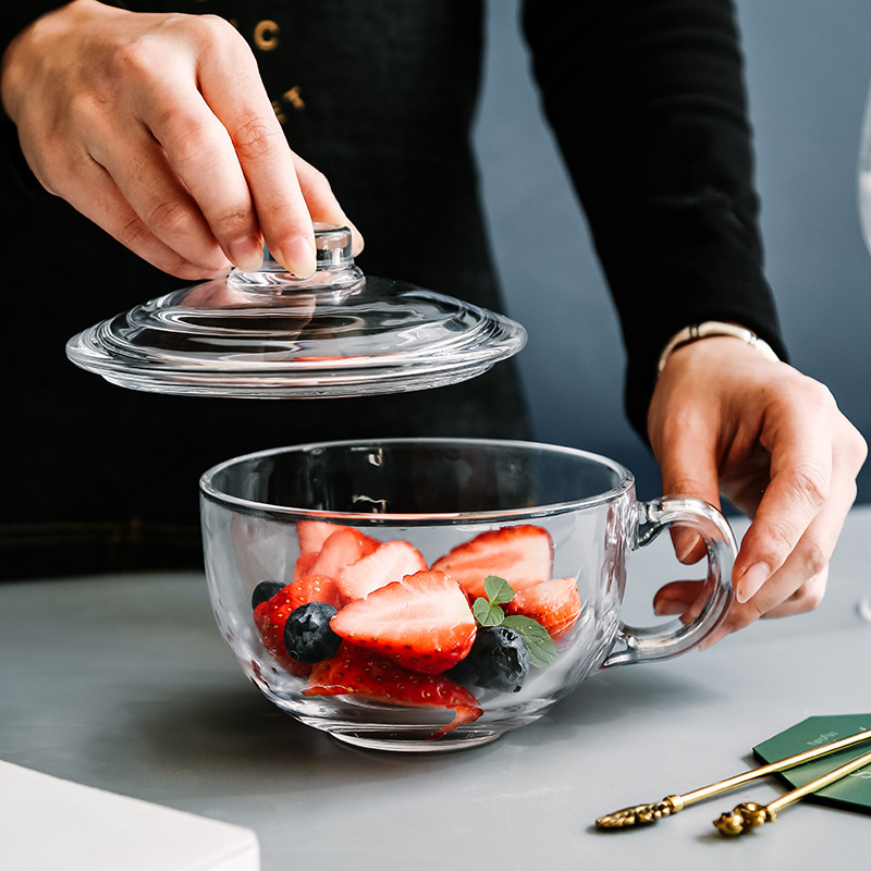 Lizun Tempered Diamond Large Food Pot, covered breakfast cup, Oat Cup, Creative Milk Cup with handle, Instant noodle bowl, Glass cup Application Scenario
