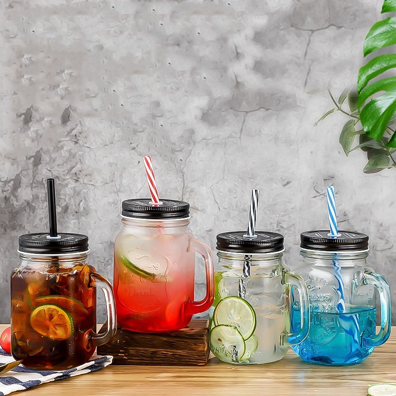 500ml Mason Rooster Cup, transparent glass cup with lid, milk tea, cold drink, beverage cup, tea brewing and drinking cup details Picture