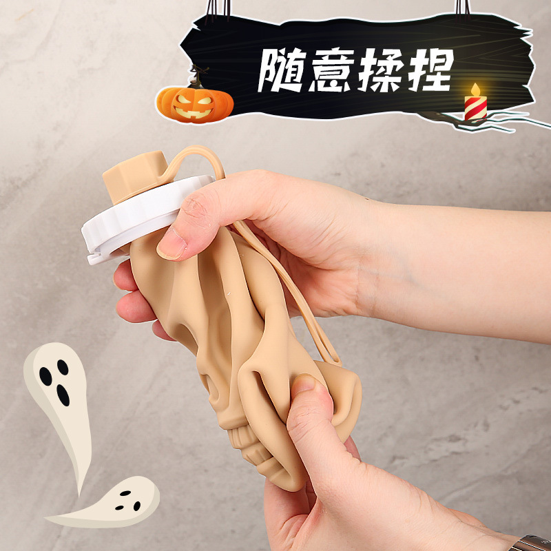 Manufacturer's cross-border Halloween skull creative silicone folding cup, popular toy, sports water bottle, portable cup details Picture