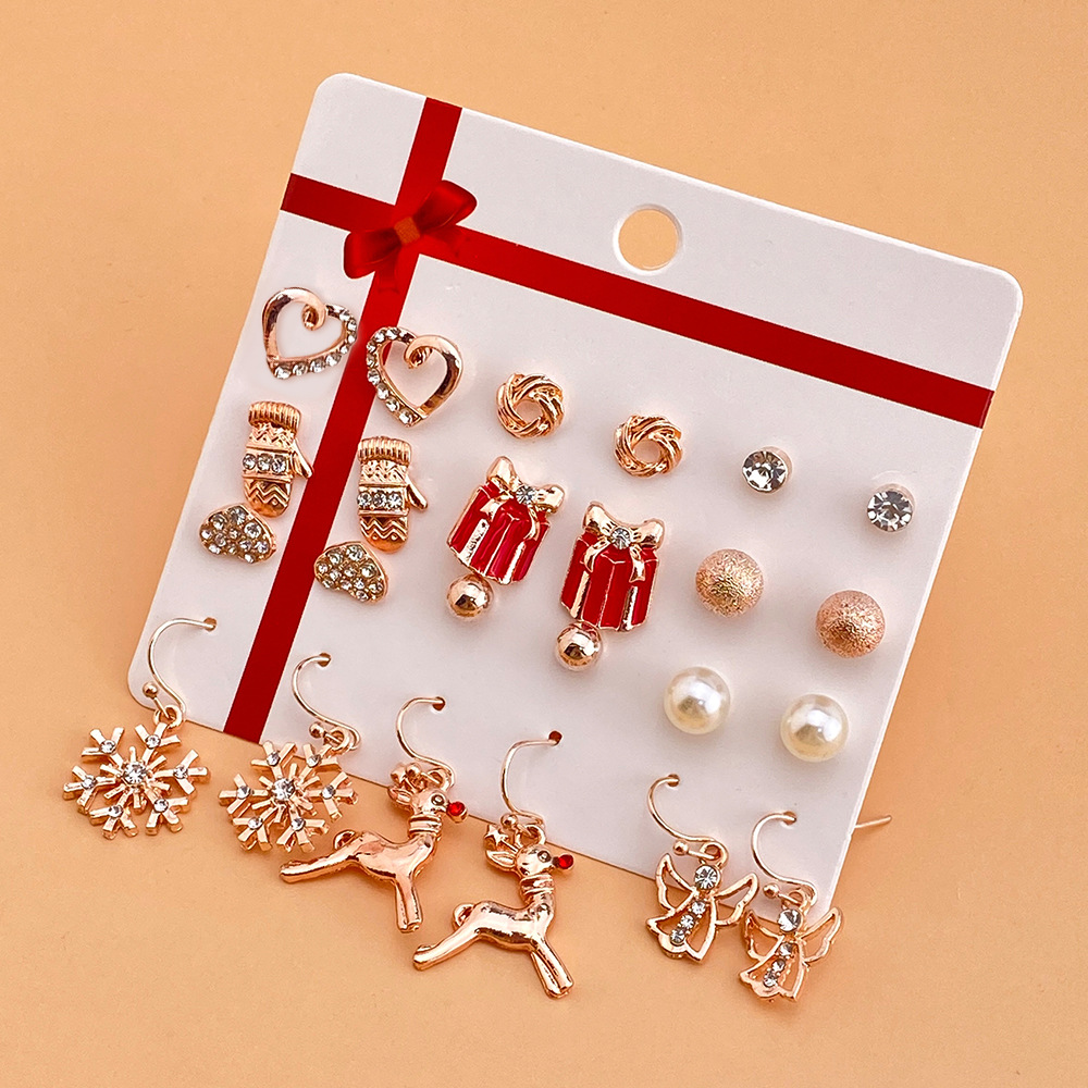 Christmas set earrings, Santa Claus oil-dripping earrings, bells, Christmas tree earrings, 12-piece set, card-mounted earrings for women Specification drawing