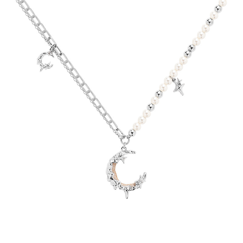 Silver moon pearl necklace with a unique and high-end feminine touch, Korean InS-style collarbone chain, original fashion and versatile pendant Item Picture