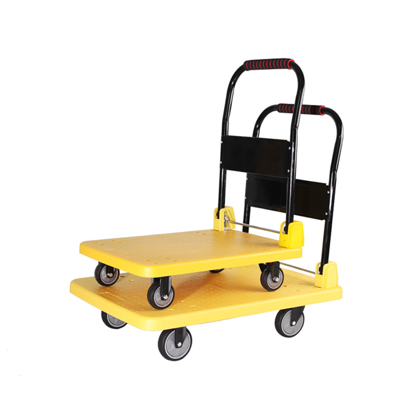 Thickened plastic silent folding hand-pushed flatbed cart, household small cart, warehouse handling cart, household portable four-wheeled cart Item Picture