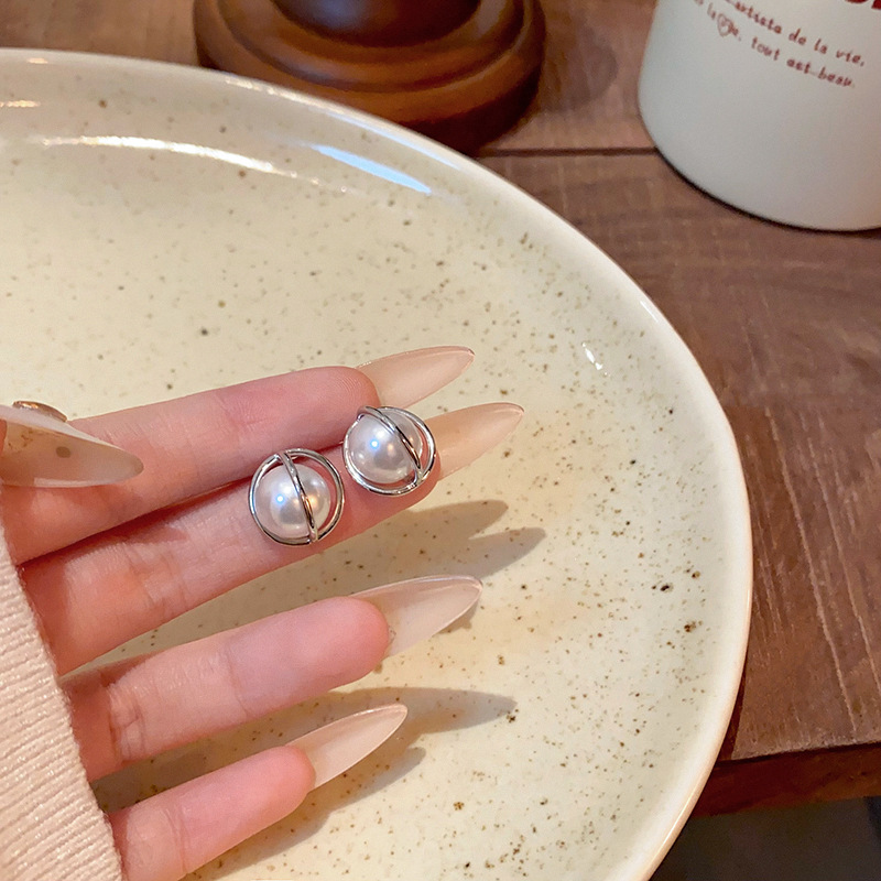 925 Silver Needle Planet Stud Earrings for Women, Silver line winding earrings, French retro, trendy and trendy, niche earrings full figure
