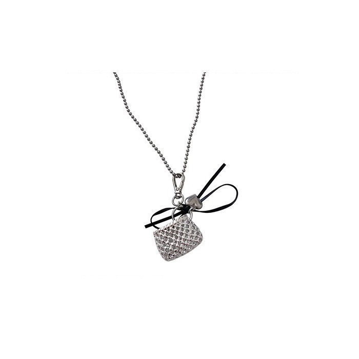 Silver heart-shaped ribbon woven bag, pendant, necklace, women's long crossbody hoodie, sweater chain, niche accessories Item Picture