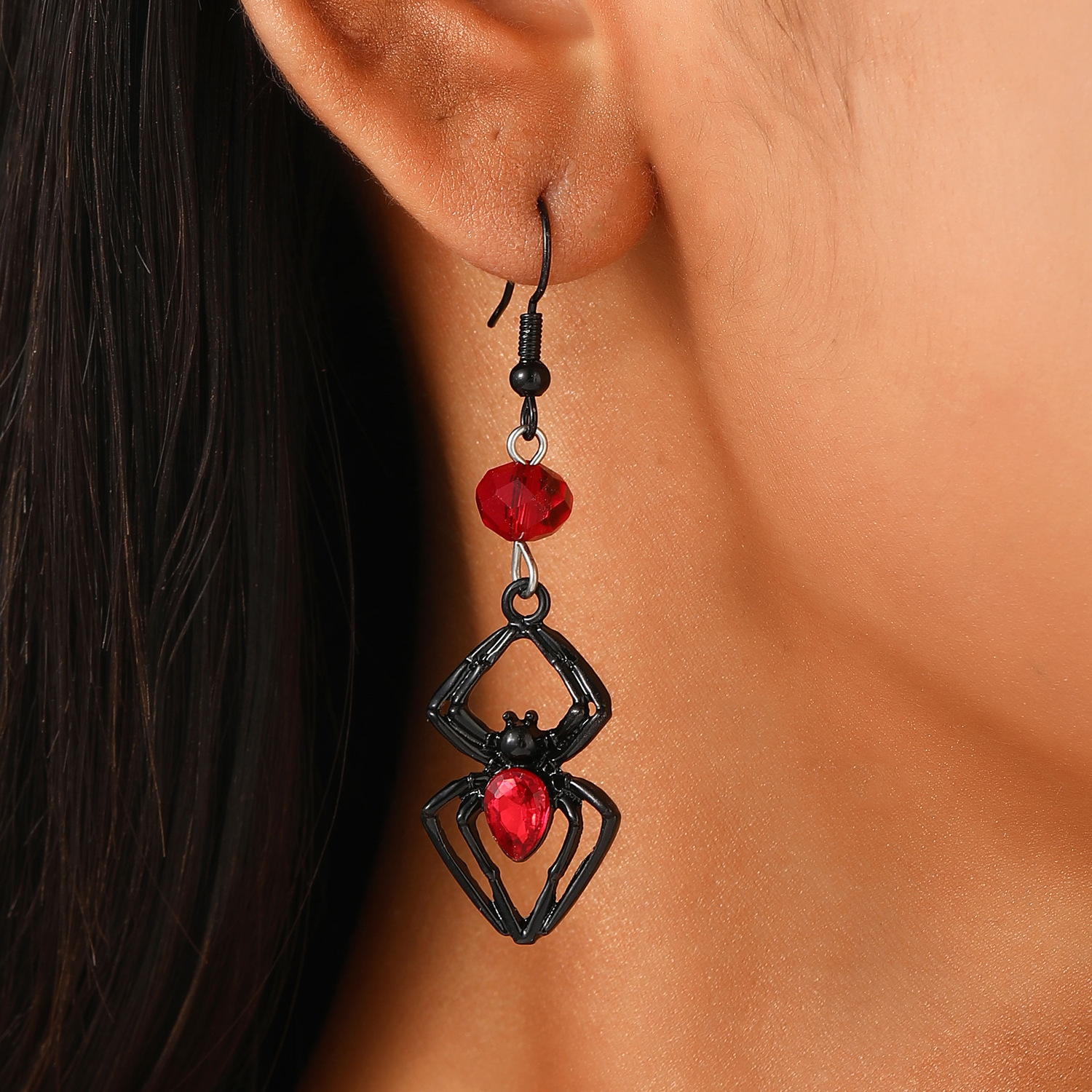 European and American cross-border retro, unique and funny earrings, female spider, bat, spider web, skull earrings, Halloween earrings Specification drawing