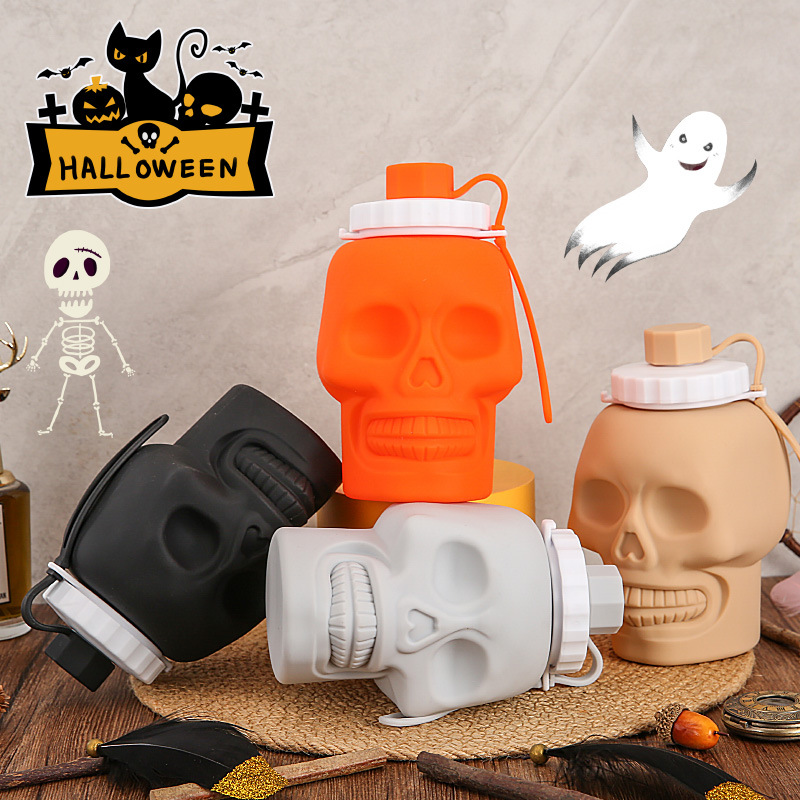 Manufacturer's cross-border Halloween skull creative silicone folding cup, popular toy, sports water bottle, portable cup full figure