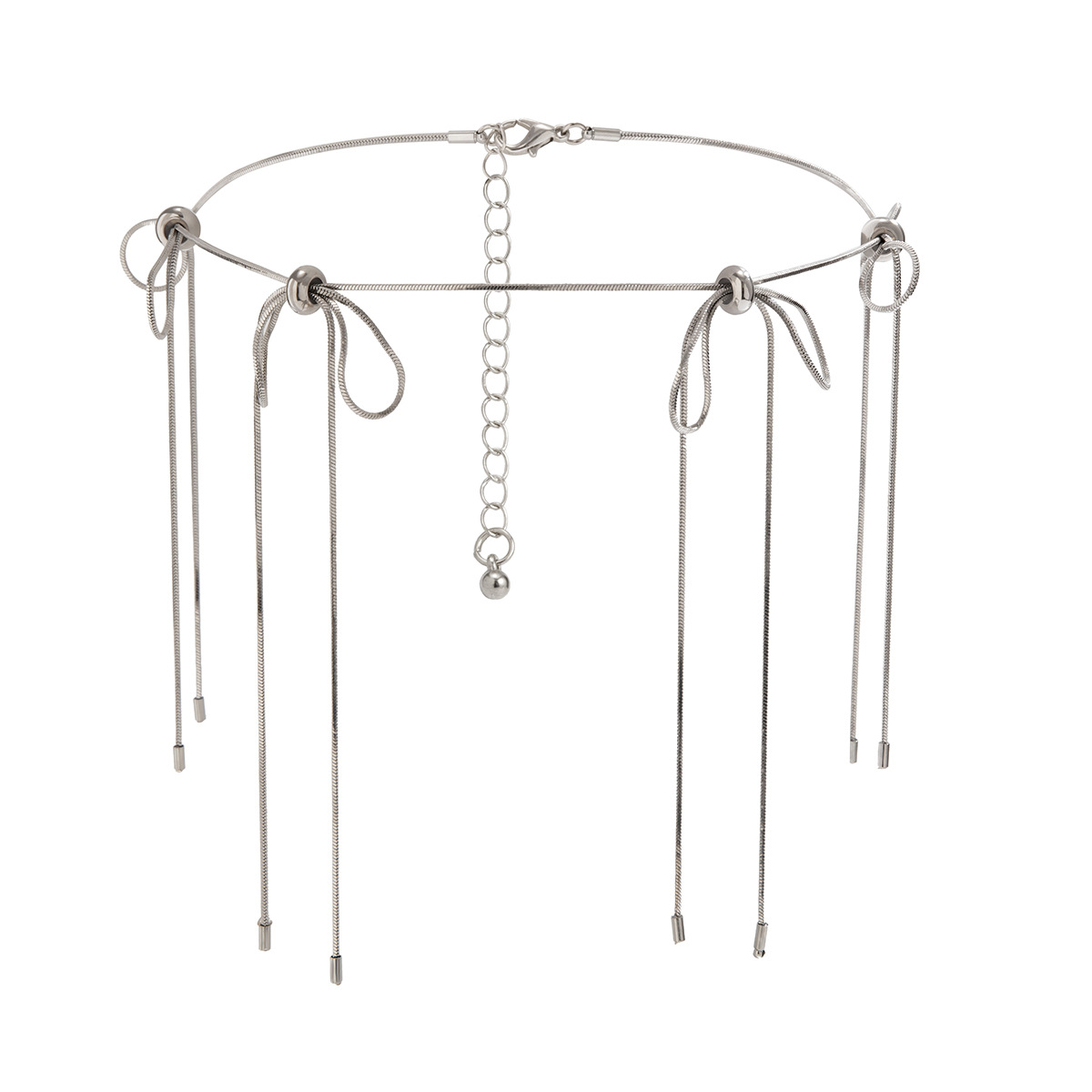 European and American cross-border design, sweet bow tassel chain choker, sweet, cool and simple bowknot necklace for women Item Picture