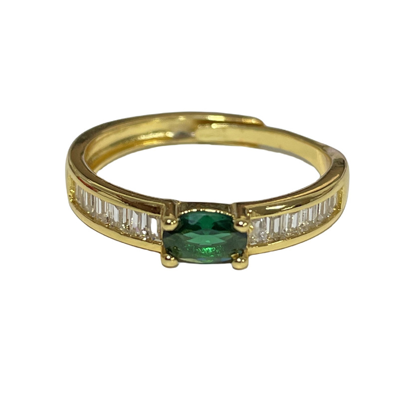 A new, niche imitation colored gemstone zircon ring with a mid-style design for women, adjustable, personalized, fashionable and retro ring Item Picture