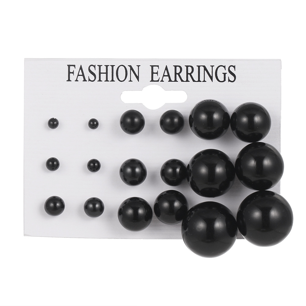 9 simple, classic and versatile pearl stud earrings in various sizes from Europe and America, with white card ear pins and ball-shaped earrings Item Picture