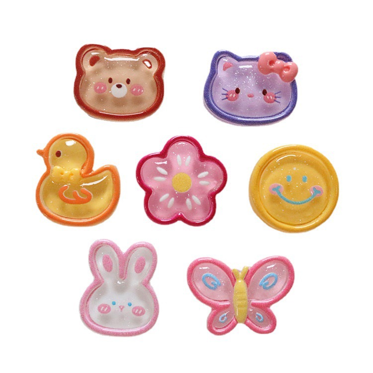 Transparent butterfly smiling face diy handmade children's hair clips, hair strings, materials, clothing, shoes, buckles, hats, resin accessories wholesale Item Picture