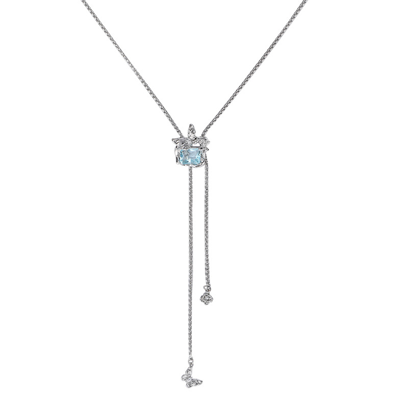 Original design Spring/Summer new blue gemstone butterfly necklace for women, simple, exquisite, versatile and high-end collarbone chain Item Picture