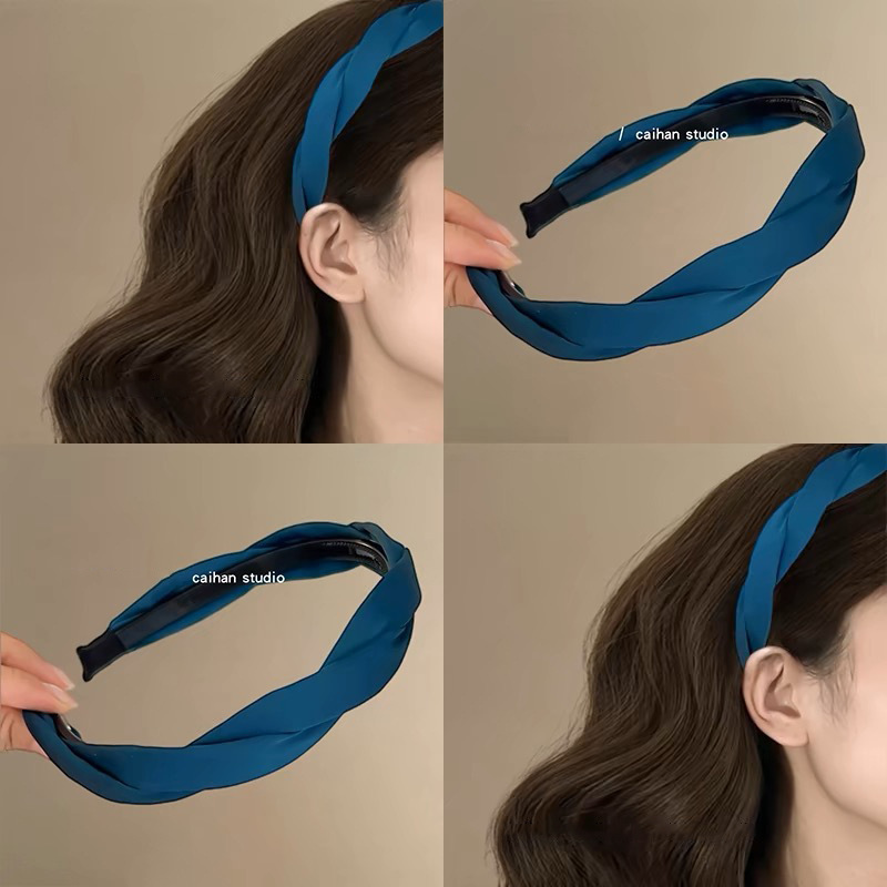 "Sea blue!" Linen braided hairband! A new 2025 wide-brimmed, toothed travel hairpin for women with a high and elegant headband full figure