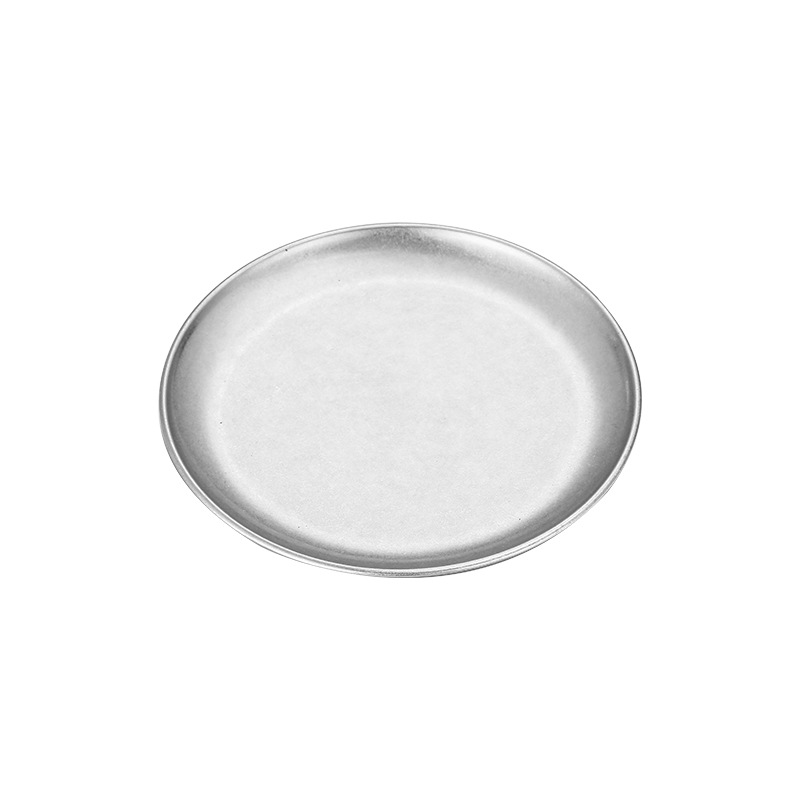 Korean-style stainless steel round tray, coffee shop fruit shallow plate, outdoor camping retro barbecue meat plate, bone-spitting plate Item Picture