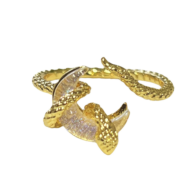 Original cold style entwined snake-shaped moon, high-end open ring, women's niche design, unique and fashionable ring Item Picture
