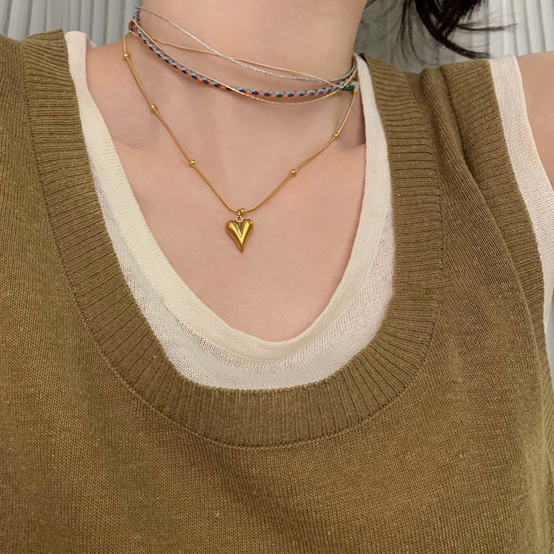Retro beaded necklace collection, heart-shaped pendant necklace, elegant layering collarbone chain for women, 2023 new ins style Specification drawing