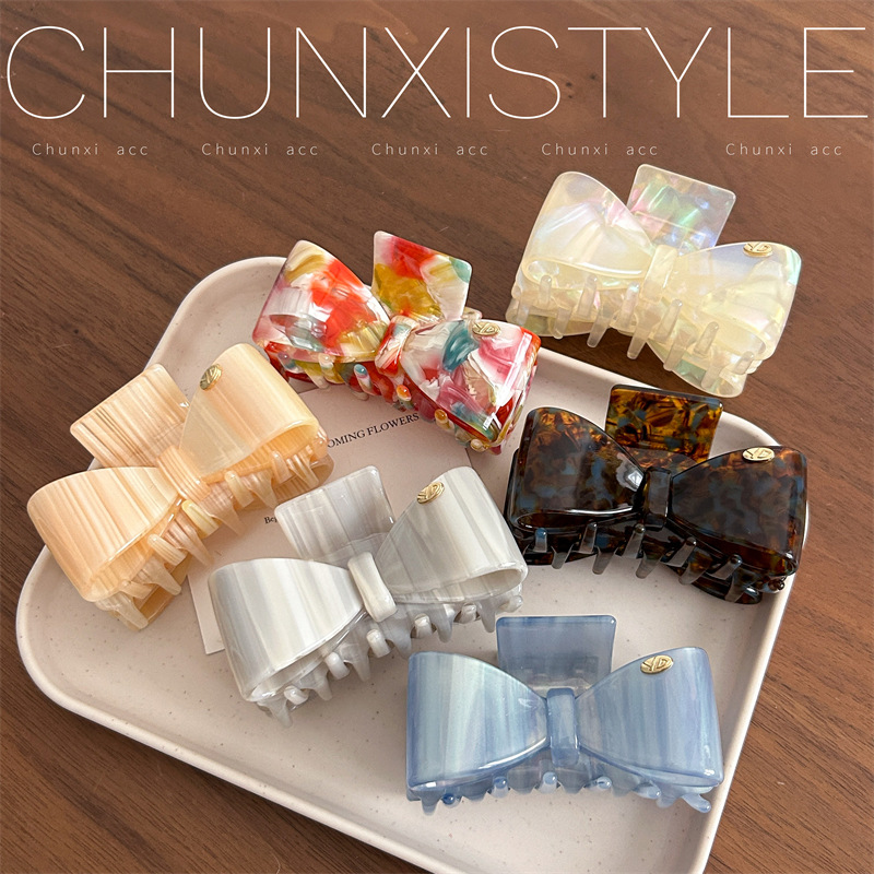 YD's new Internet celebrity double-layer acetic acid bow medium-sized scratch-clip, a niche half-tied shark clip at the back of the head for girls full figure