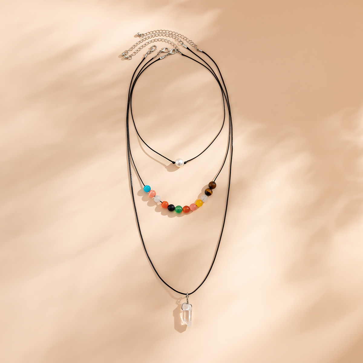 European and American cross-border jewelry, ethnic style colorful beaded long sweater chain, niche imitation crystal stacked star and moon necklace Specification drawing