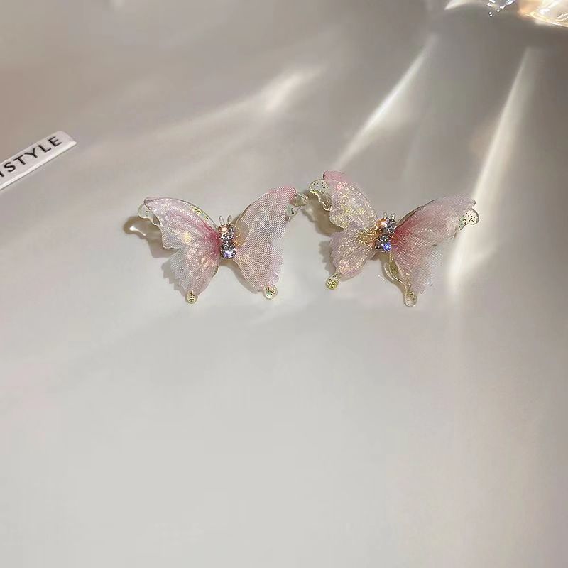 s925 Super Ethereal and iridescent Double-layer mesh butterfly Stud Earrings for Women, dreamy and fresh girl earrings, versatile and popular online earrings Application Scenario
