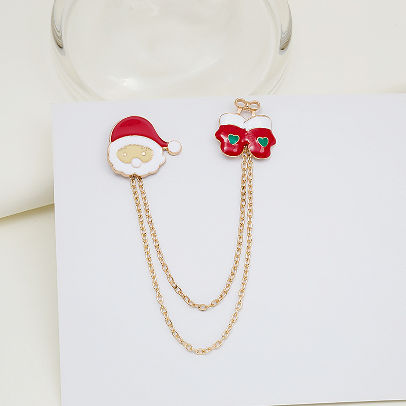 2021 New Christmas brooch, European and American cross-border Santa Claus Snowflake Oil Double-layer chain Christmas brooch Specification drawing