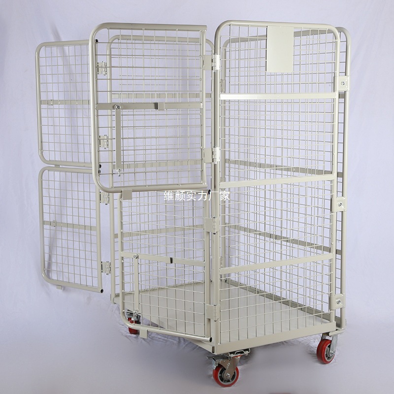 Four small door grid logistics turnover vehicles, folding powder-coated vehicles, storage transfer cage vehicles, express loading and unloading sorting vehicles Application Scenario