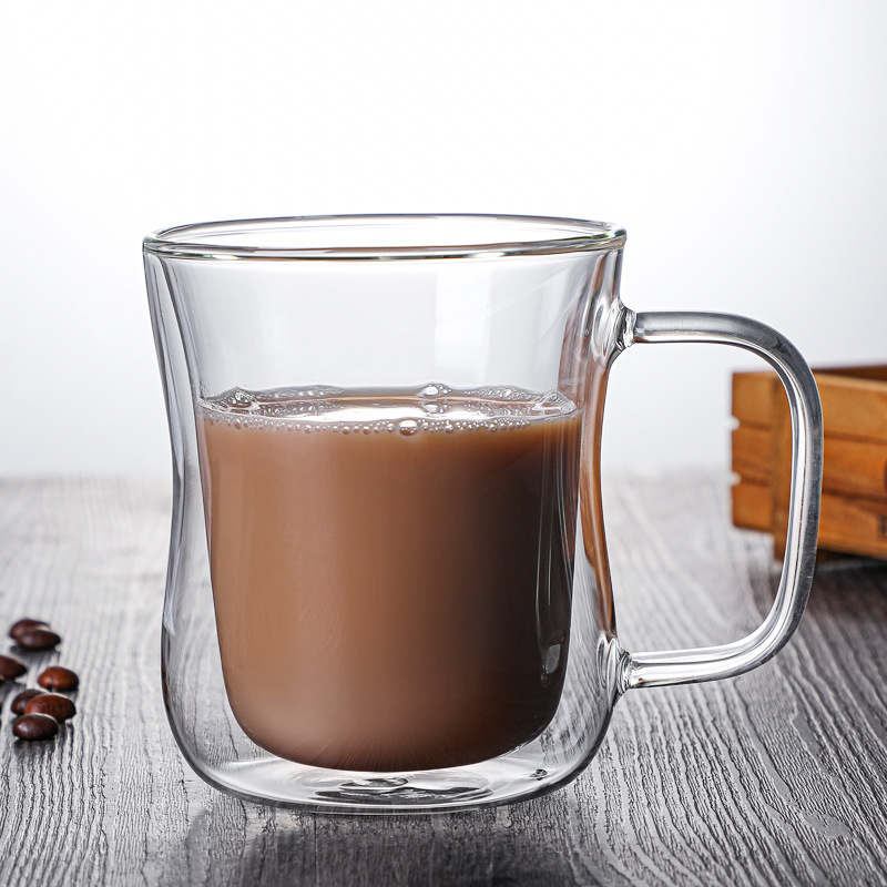 Customized cross-border double-layer glass cups, heat-insulating household breakfast milk coffee cups, simple high borosilicate glass cups full figure