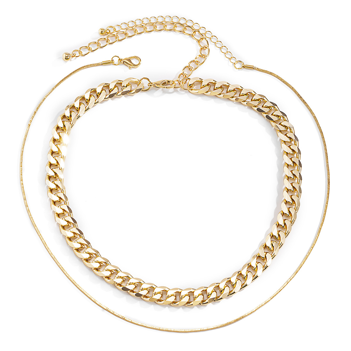 European and American cross-border jewelry, niche design geometric chain necklace, simple and individual snake bone chain double-layer necklace Item Picture