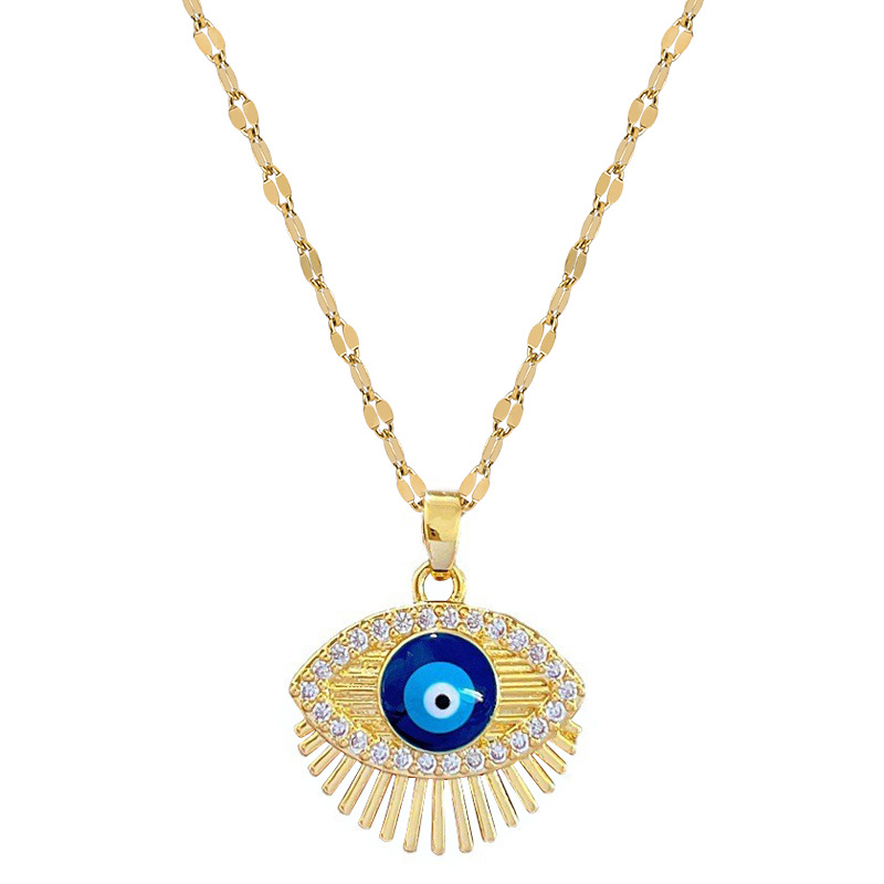 【 Titanium Steel 】 Eyelash eye Light Luxury Cross-border Banquet Wedding necklace, versatile collarbone chain for female Internet celebrities, titanium steel chain Item Picture