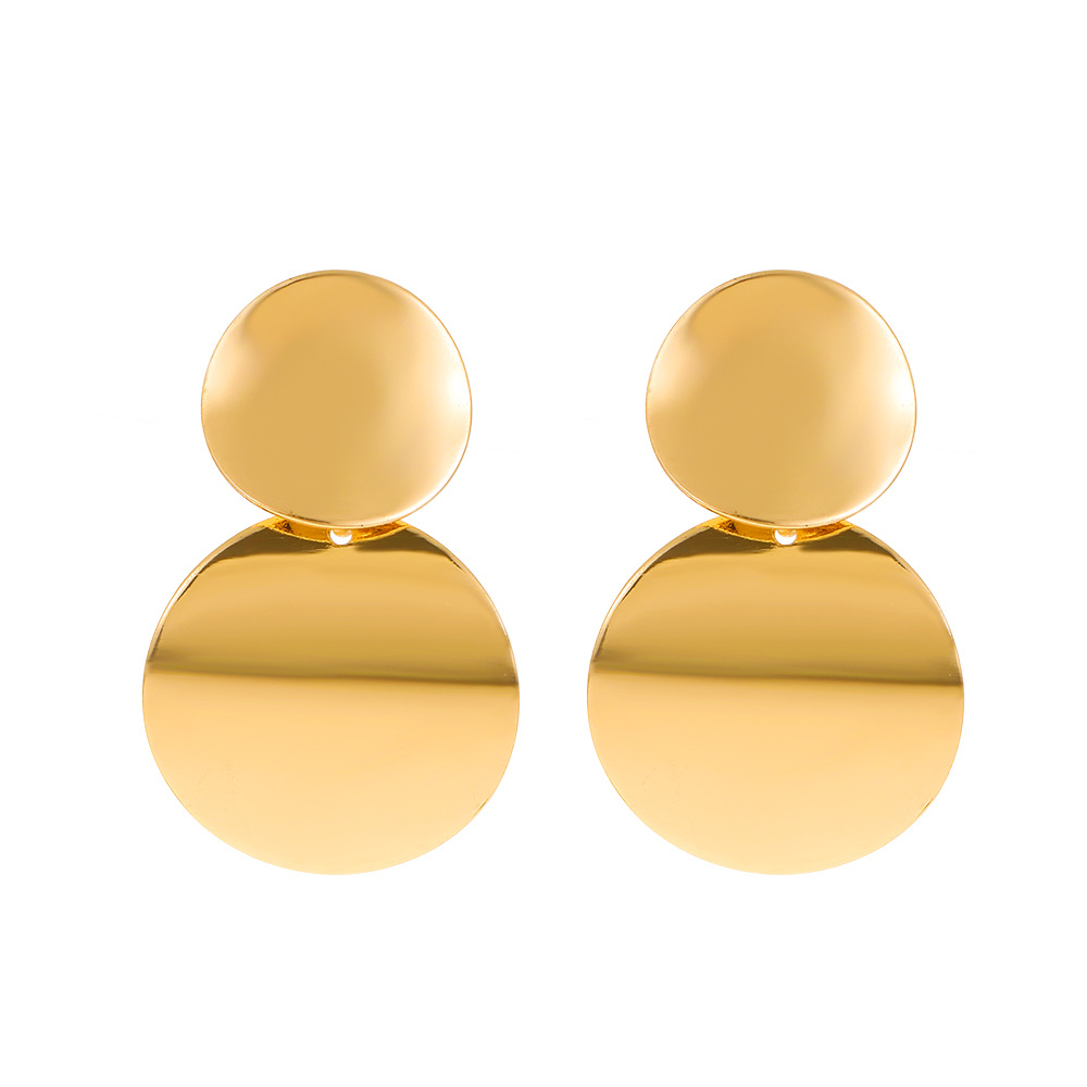 Retro round alloy stud earrings, European and American ins three-dimensional glossy earrings, fashionable and versatile, trendy earrings and earrings Item Picture