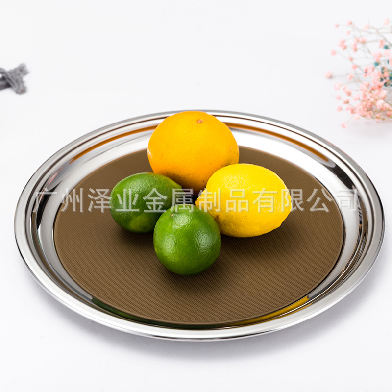 Thickened stainless steel trays, restaurant service plates, fruit plates, tea plates, with heat insulation pads and anti-slip pads details Picture