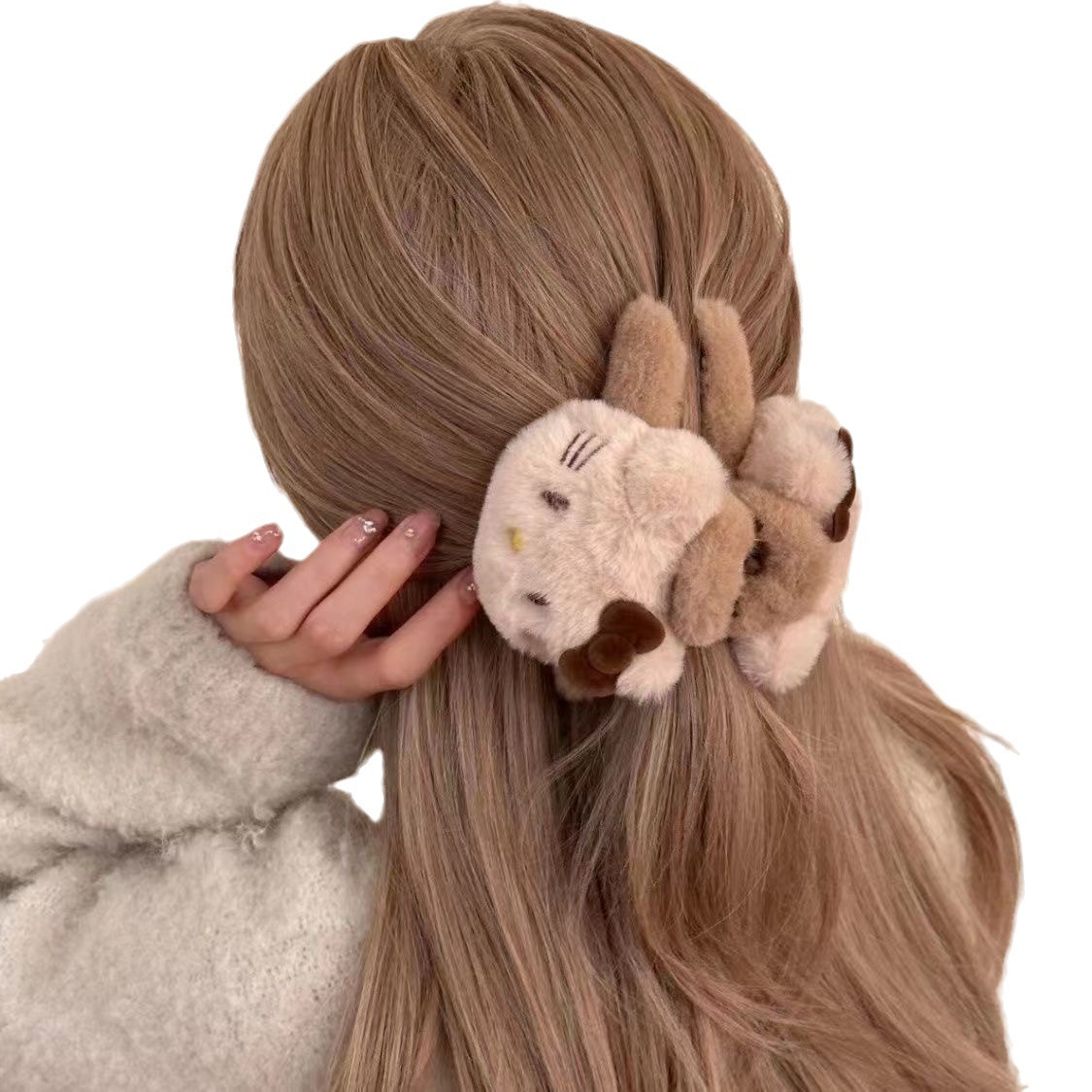 New sweet and cute double-sided kt bow plush grab clip, cartoon and adorable shark clip, high appearance level hair clip Item Picture