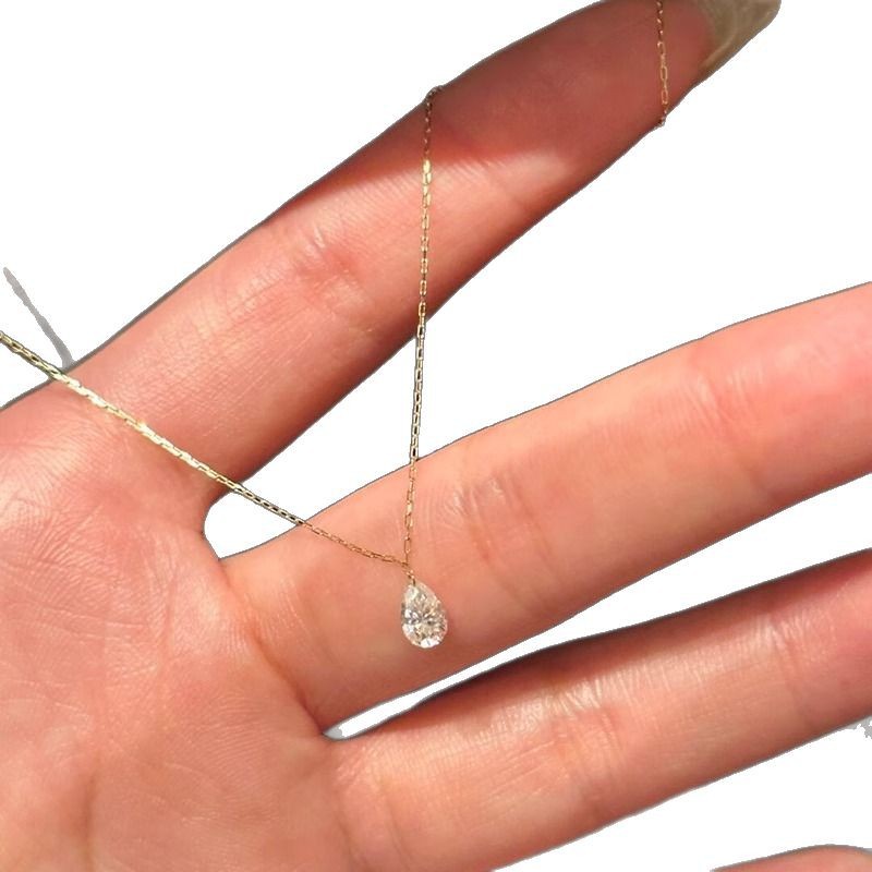 Minimalist style, light luxury, ultra-fine water drop diamond plain chain pendant necklace for women's autumn and winter new commuter collarbone chain Item Picture