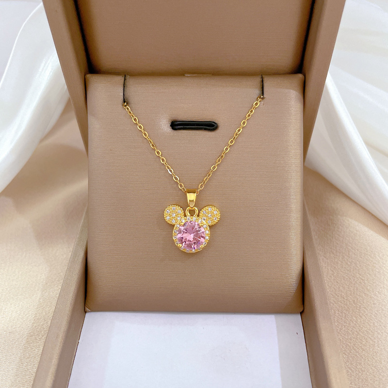 【 Titanium Steel 】 National trend micro-inlaid full diamond Mickey head accessory, live-streamed by Internet celebrity, court style full diamond inlaid luxurious necklace full figure