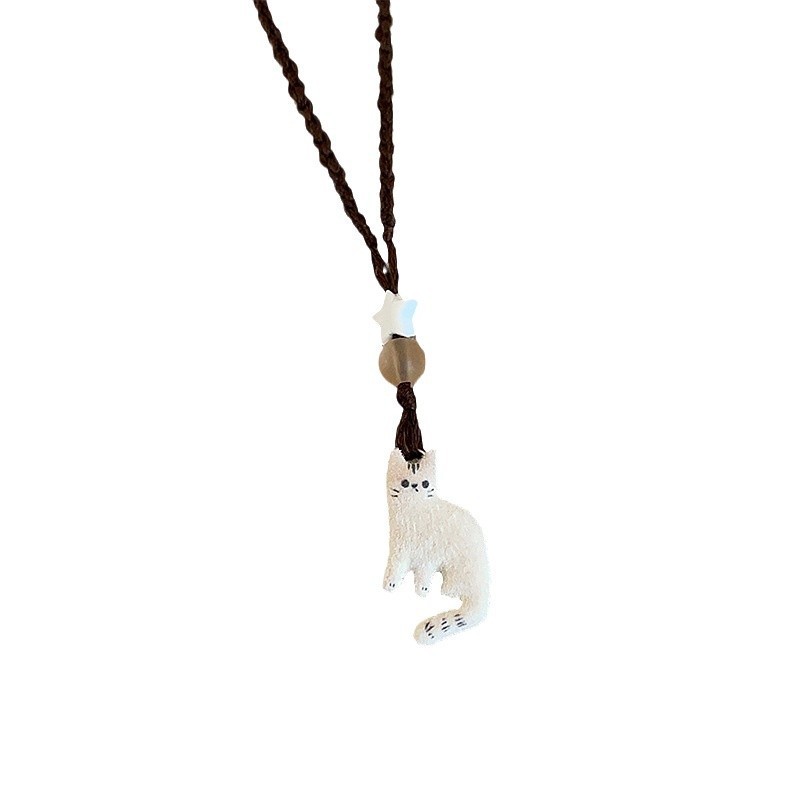 Three-dimensional plush kitten pendant necklace for women, gentle and cute, retro and fashionable, elegant and versatile neck chain sweater chain Item Picture