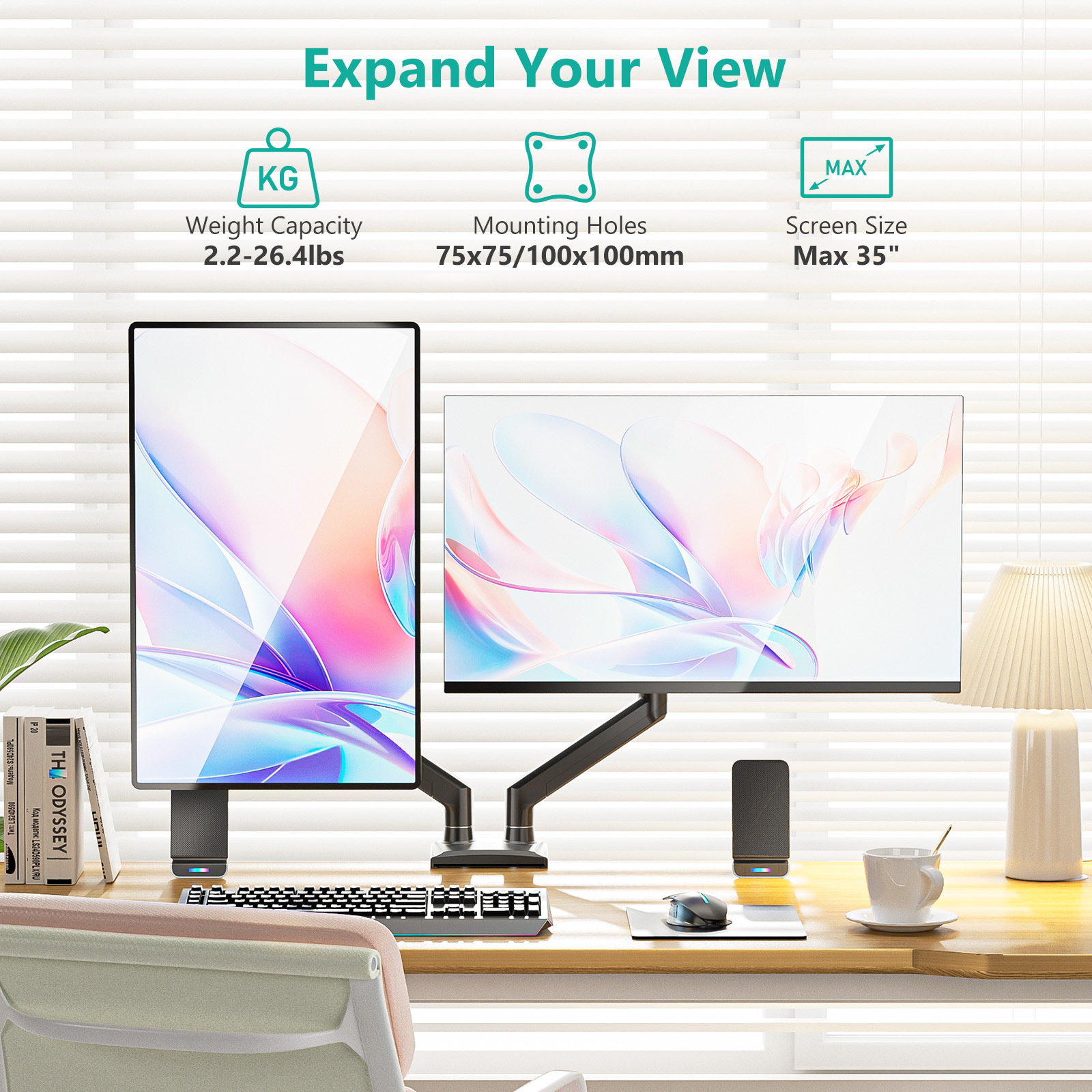 Monitor stand, display screen curved screen stand, double-arm gas spring stand, computer stand Specification drawing