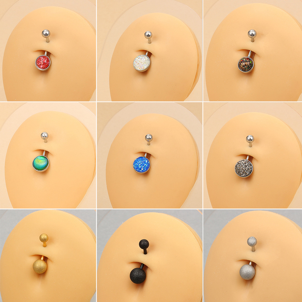 Cross-border new stainless steel double ball navel ring African fashion zircon round navel stud human piercing jewelry for women full figure