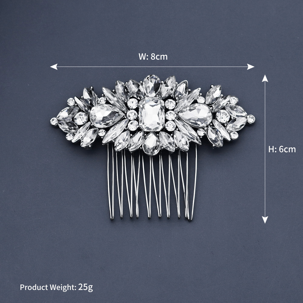 European bride's wedding headwear, retro ethnic style, horse eye glass water diamond insert comb, high-end alloy hair comb, updo hair accessory Application Scenario