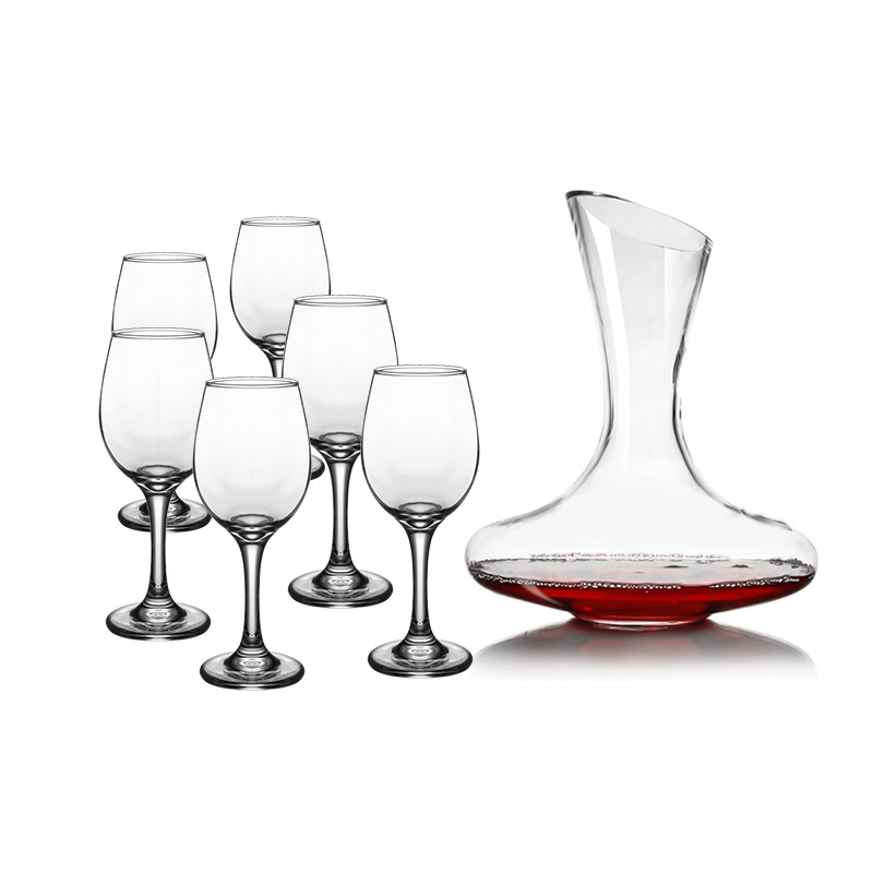 ins Douyin wine glass set, European-style glass, thickened tall glass, wine glass 7-piece set decanter for shipping Item Picture