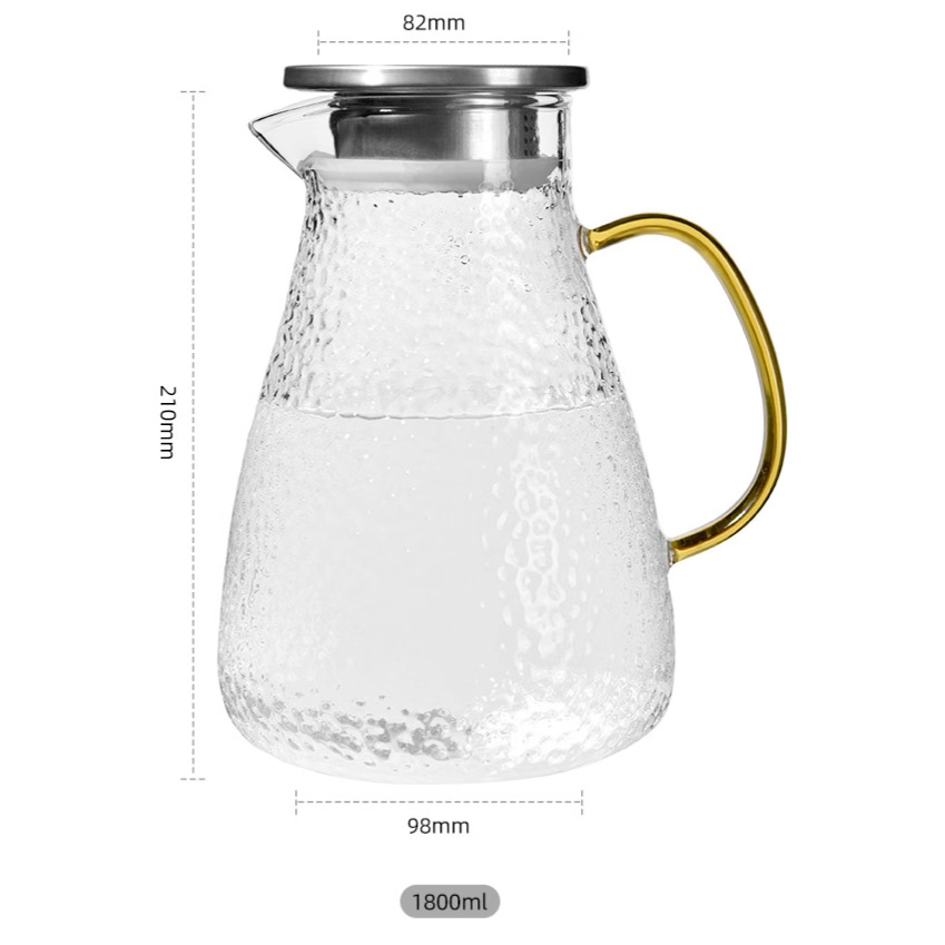 The glass of the cold water kettle is heat-resistant. It is a large-capacity household cold water cup with thickened brewing teapot. It has a high appearance level and a hammer-patterned cold water kettle details Picture