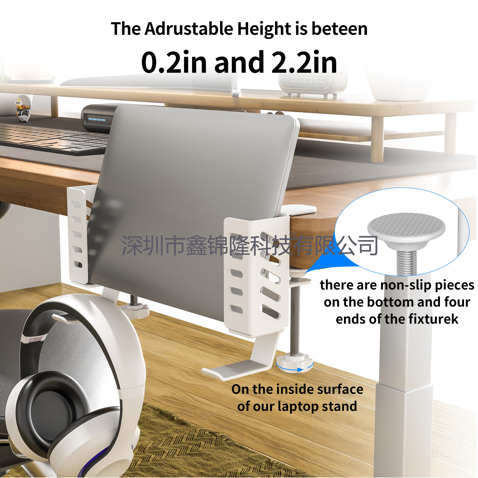 A multi-functional side notebook cooling stand without drilling holes, a universal storage stand for desktop computers and tablets, and adjustable details Picture
